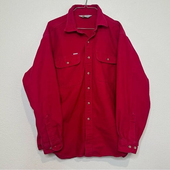 VINTAGE Carhartt Rugged Outdoor Mens Large Chamois Flannel Button Shirt USA 90s - Picture 1 of 6